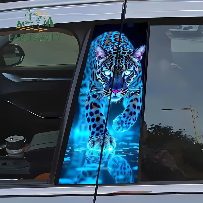 EARLFAMILY 2 Peças 50cm X 25cm Adesivo Luminoso com Estampa de Leopardo para Pilar B do Carro, Acessórios Criativos para Carros