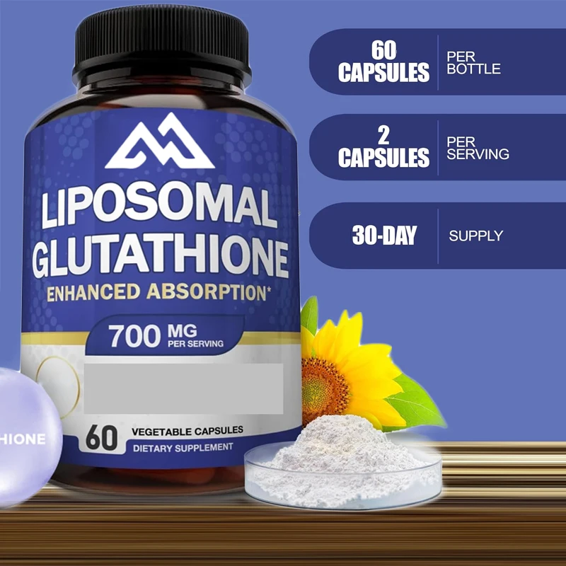 Liposomal glutathione supplement 700mg - L-glutathione reductase main antioxidant support, 60 vegetarian capsules