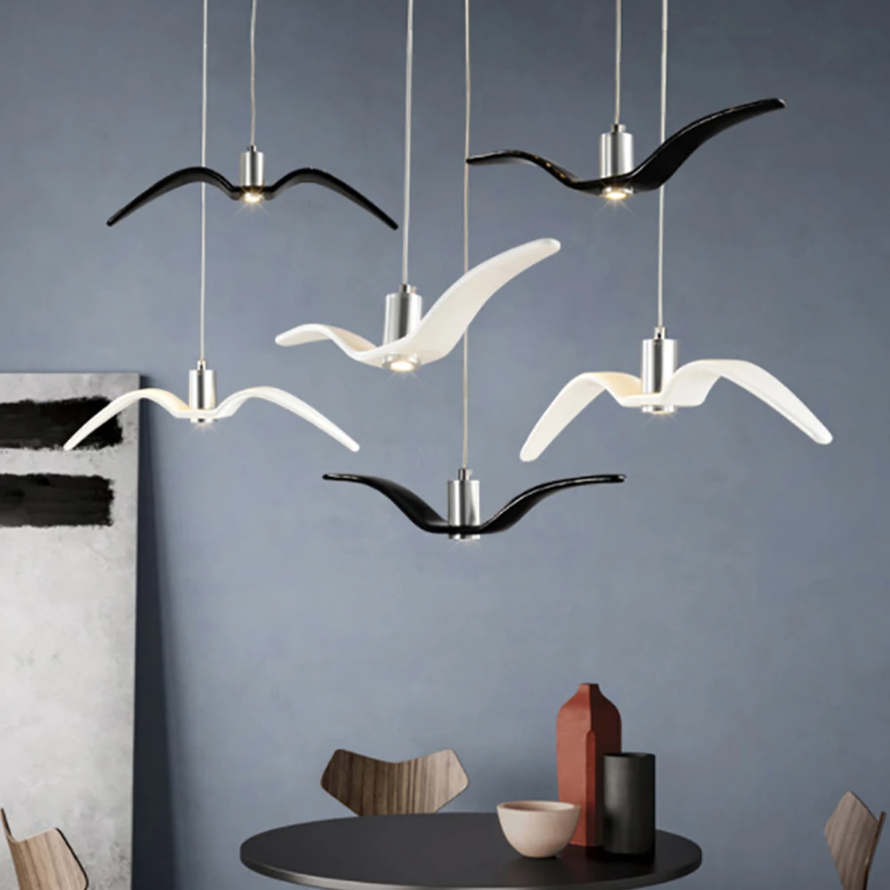 

Seagull Shaped LED Resin Chandelier Hotel Lobby Restaurant Hanging Decoration Pendant Light 3 Colors Dimmable Birds Pendant Lamp