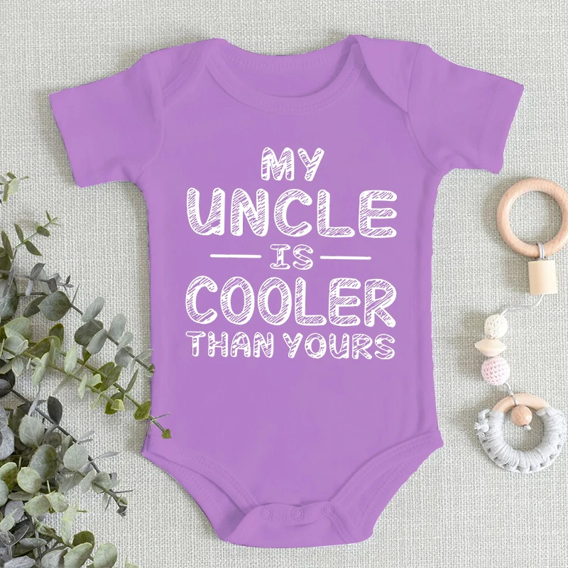 Pakaian Bayi Baru Lahir "Pamanku Lebih Keren Darimu" Romper Lengan Pendek Lucu Modis Bermotif Katun Jumpsuit Bayi Laki-laki Perempuan