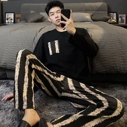 Fashion Autumn Striped Pajamas Sets for Men Plaid Pants Cotton Male Sleepwear Big Yards 3XL Home Wear Lounge Nightwear pijama