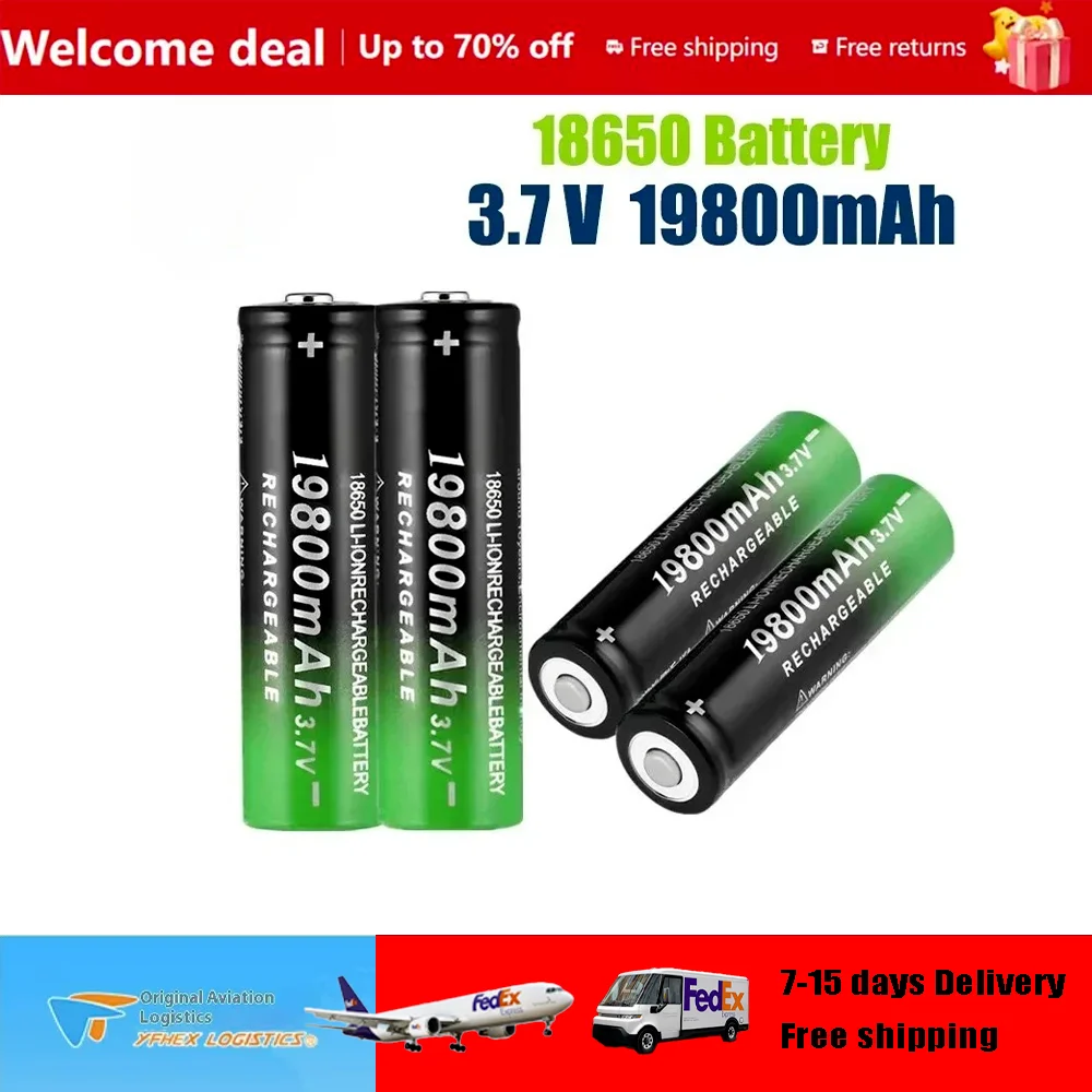 

2025 100% New 18650 3.7V 19800mAh Rechargeable Battery For Flashlight Torch headlamp Li-ion Rechargeable Battery drop shipping