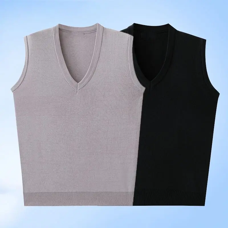 

Autumn and Winter Sweater Vest Men Knitted Sleeveless Solid Color Sweaters Pattern V-Neck Vests Waistcoat 2023 A134