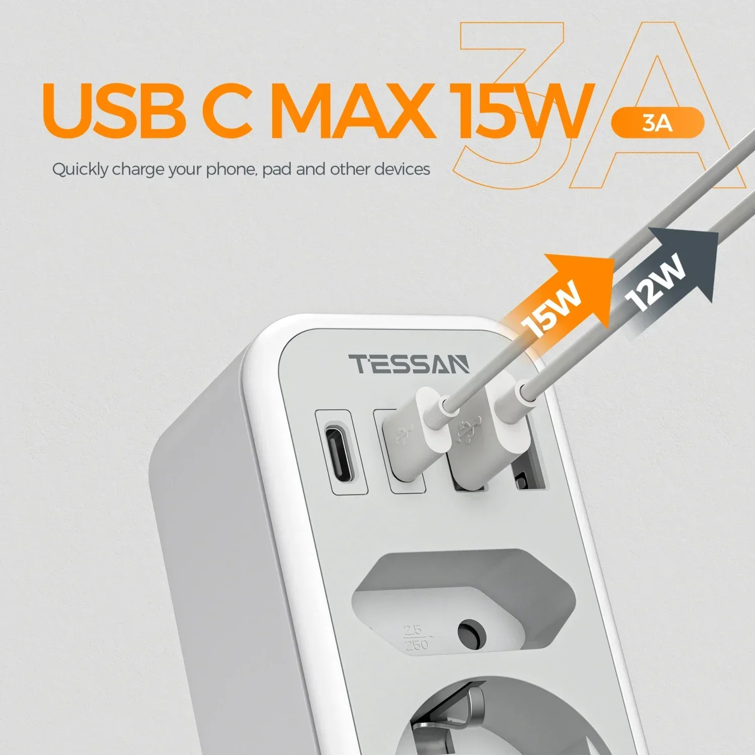 TESSAN EU Plug Wall Socket Adapter with 2 USB C and 2 USB A Portable Multiple Wall Socket Adapter for Phone Home Appliances