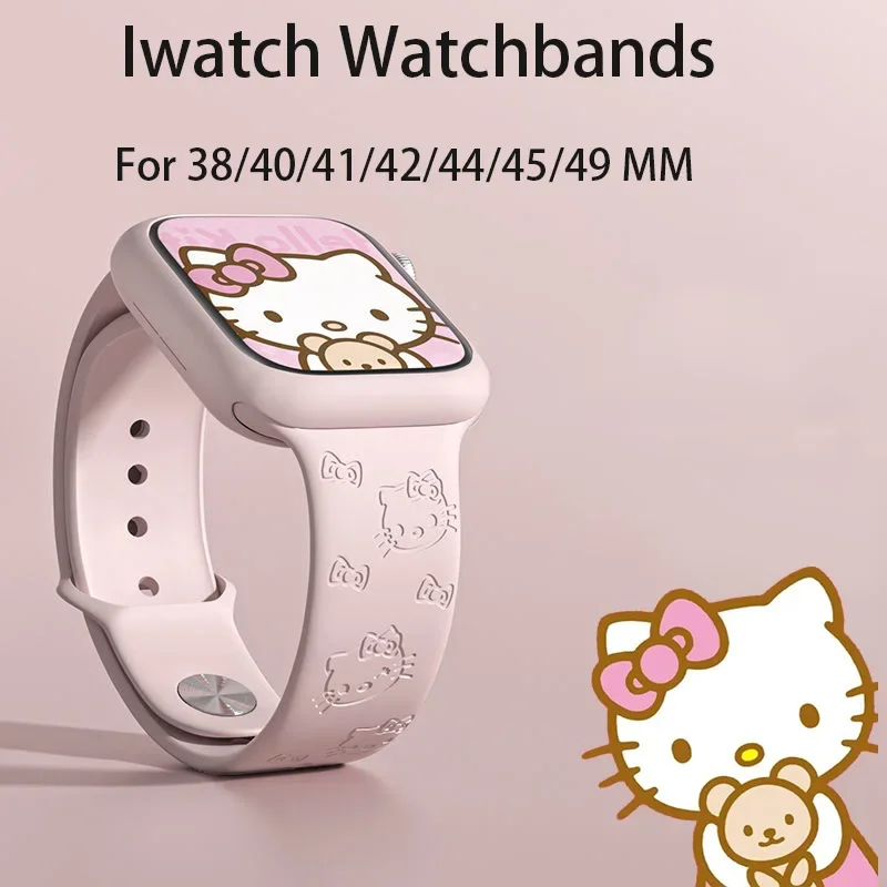 Sanrio Hello Kitty Kuromi Iwatch Watch Bands Cute Anime iPhone 38 40 41 42 44 45 Cartoon Couple Apple Watchband Christmas Gifts