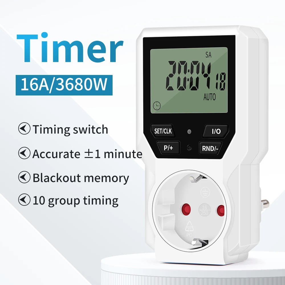 Smart Timer Socket Digital Electronic Timer Switch  EU Plug LCD Display Programmable Timing Control Automatic Surge Protector