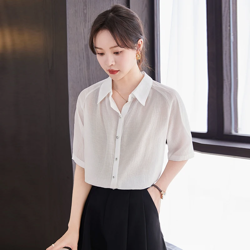 Naviu-camisa sólida das mulheres com um colarinho, estilo coreano, retro, chique, streetwear, todo o jogo, simples, lazer, popular, roupas preppy
