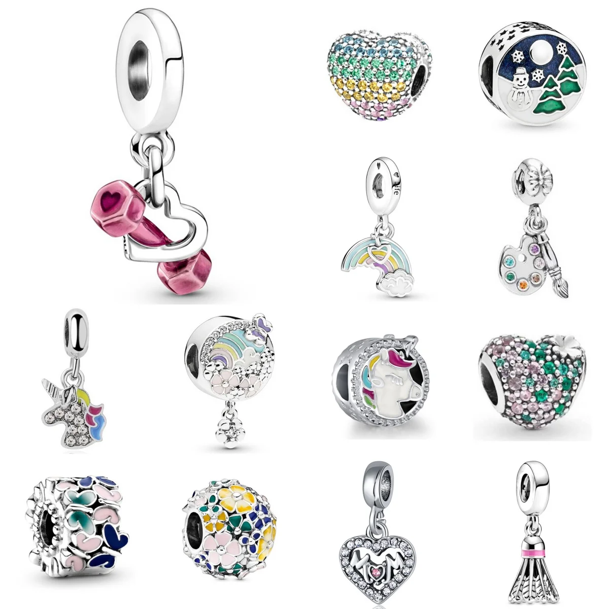 New Silver Plated Heart Pendants Animal Diamond Charm Beads For Women DIY Bracelet Necklace Jewelry Accessories Festival Gifts