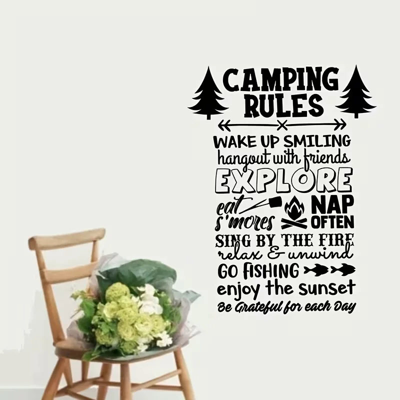 1pc Camping Rules Vinyl Sticker Wall Decor, Camping Quote Art Decals Sticker Mural Home Wall Decoration Camping Enthusiast Gift