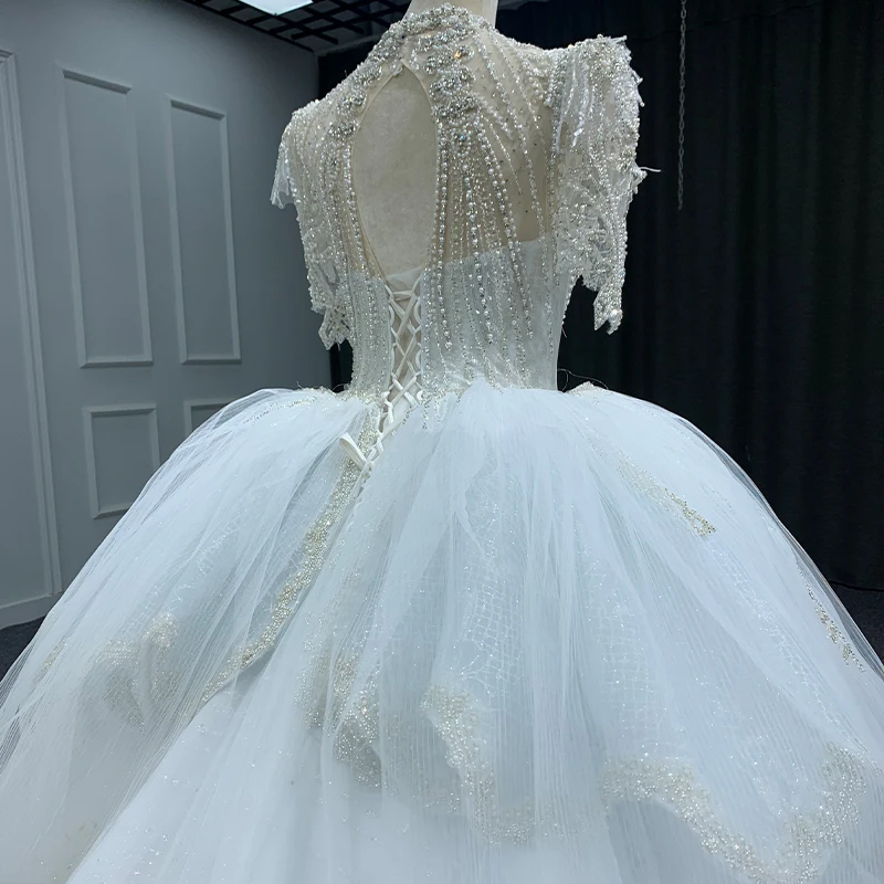 Gorgeous First-rate Wedding Dresses For Women 2023 Bride Ball Gown Short Sleeves O-Neck MN203 Button Beading Vestido De Novia