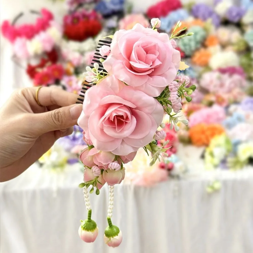 

Изящная расческа для волос с жемчужной подвеской в виде цветка, тайская заколка-цветок, фиксирующая заколка-гребень, свадебные аксессуары для невесты