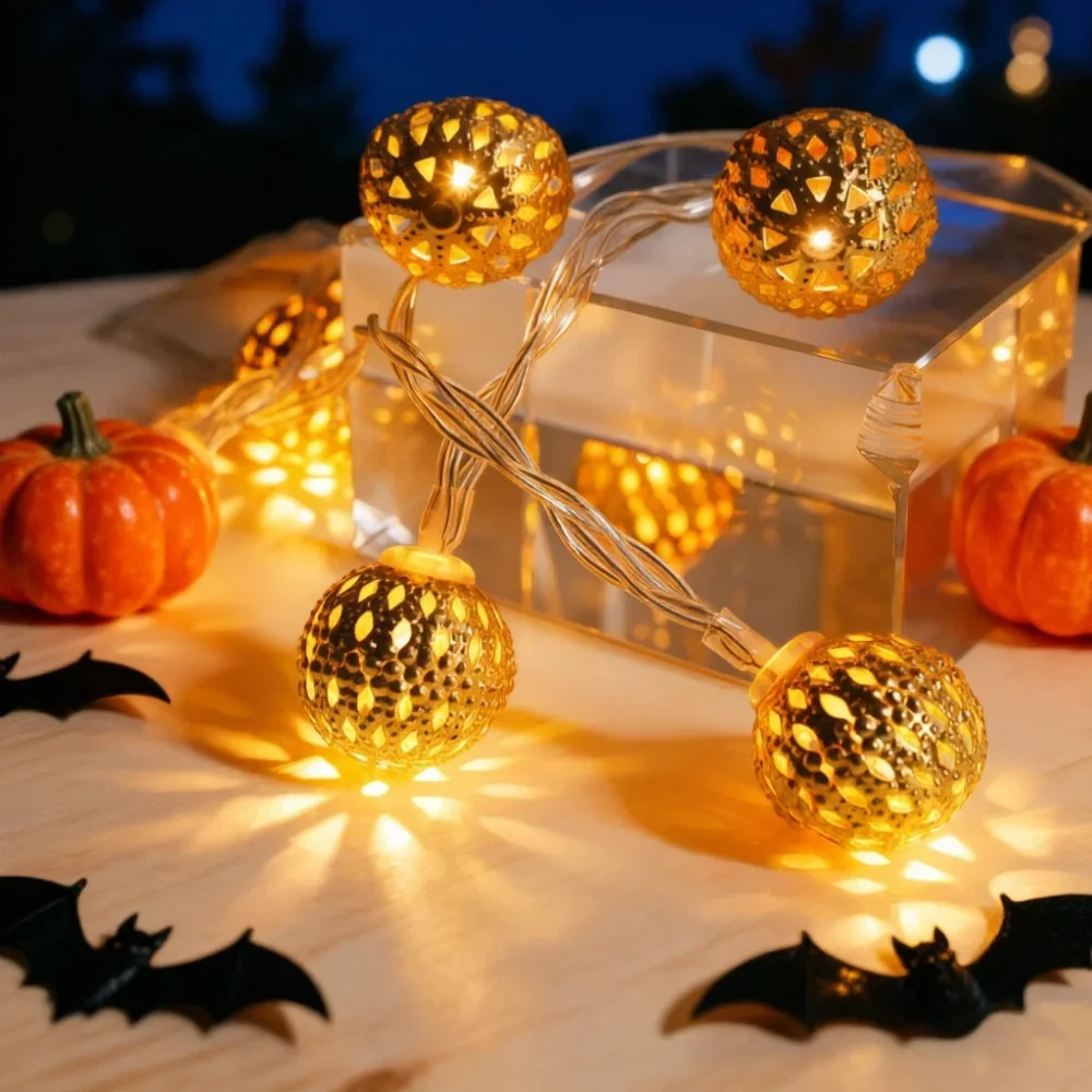 1/2 Sets 3M Hollow Gold Round LED Light String Used for Halloween and Christmas Indoor Courtyard Tree Branch Tabletop Decoration