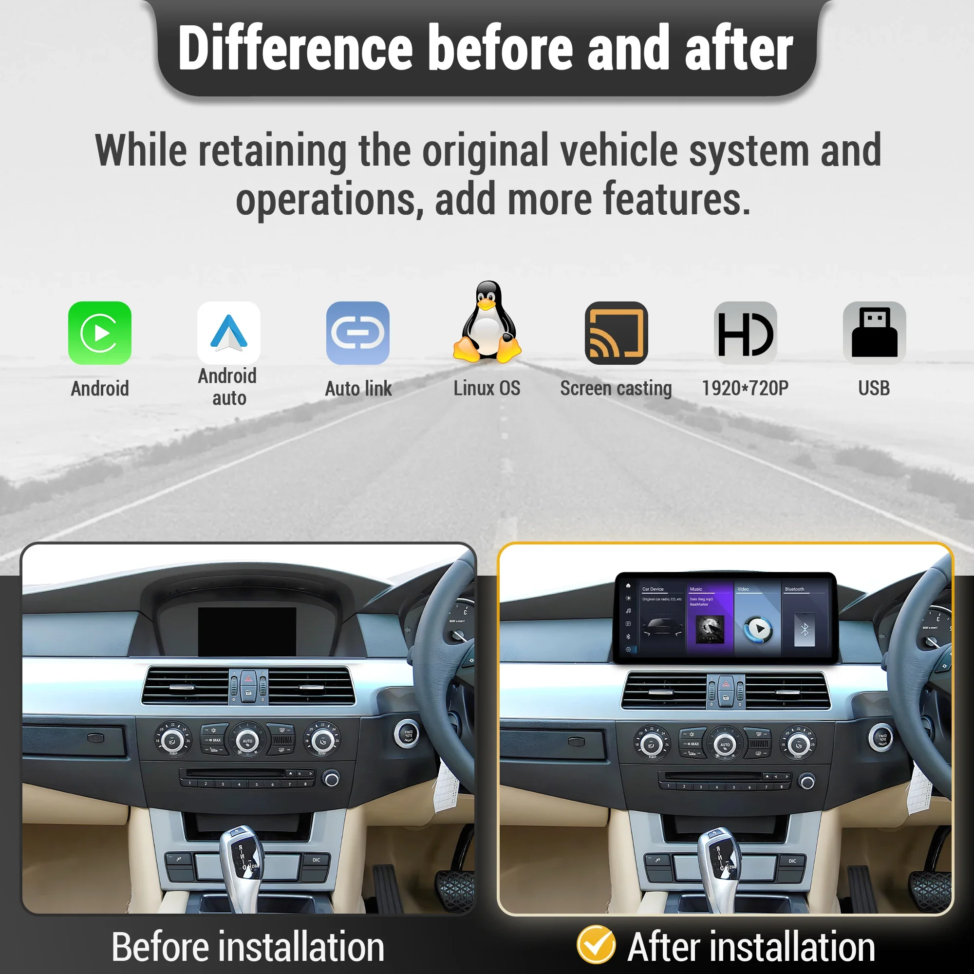 Linux Multimedia Screen Right Hand Drive For BMW 3 series E90 E91 E92 E93 2007-2012 Car Radio Wireless Bluetooth Carplay Stereo