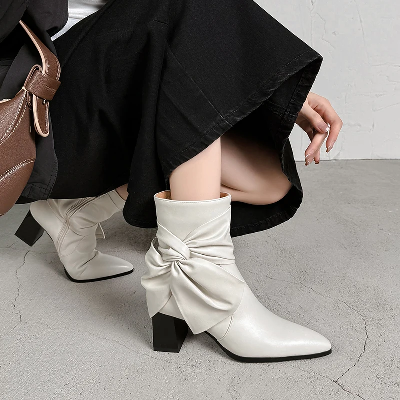 

2026 Fashion Cow Leather Women Ankle Boots Autumn Shoes Winter Lady High Heel Zipper Pointed Toe Sexy Dress Short Boots 34-40