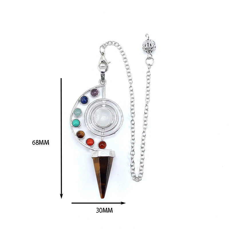 Natural Stone Crystal 7 Chakra Reiki Healing Pendulum For Dowsing Spiritual Divination Cone Quartz Pendulos Pendant Jewelry