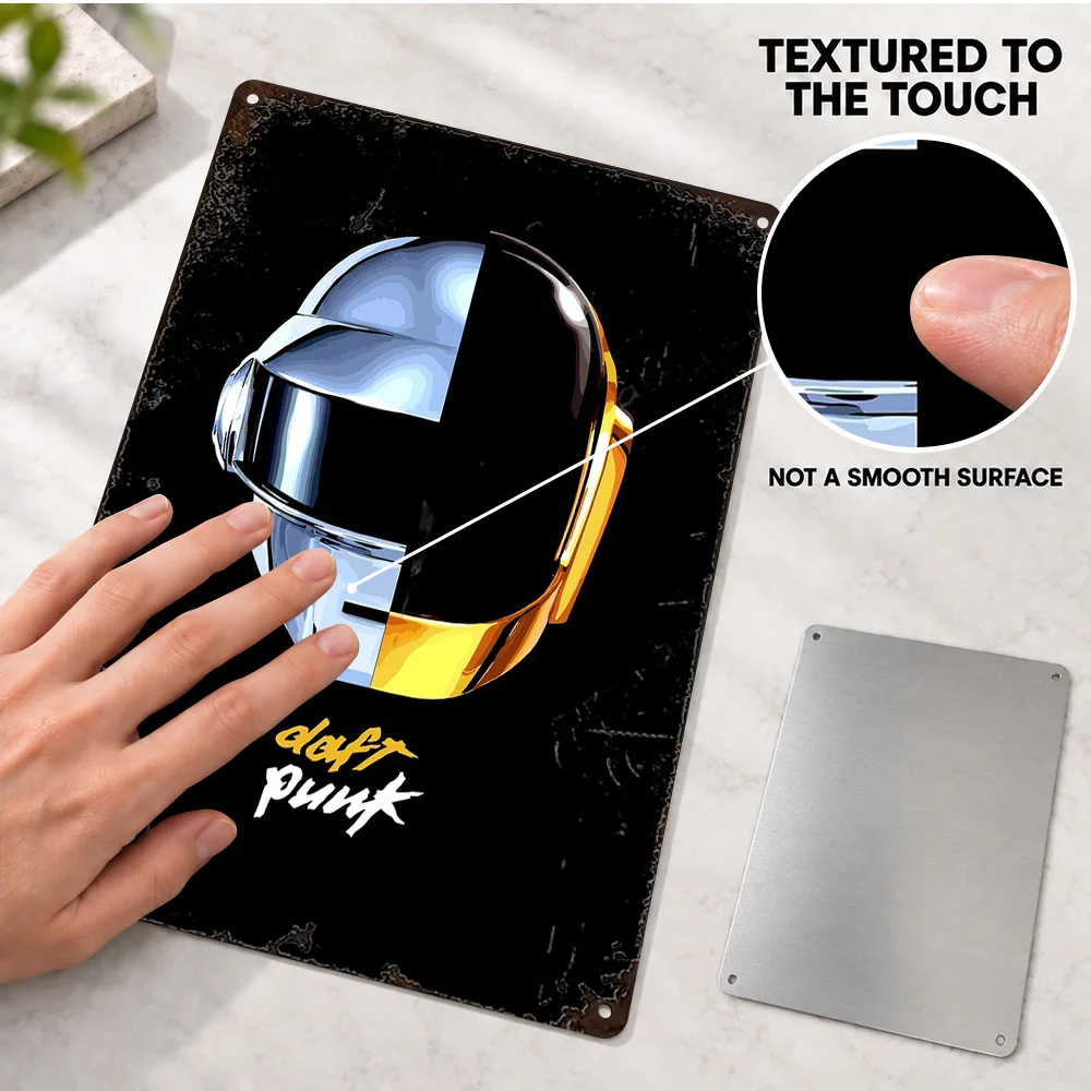 Daft Punk Helmets Split Aluminum Poster Personalized Metal Sign Vector Illustration Wall Art For Bedroom Music Enthusiast Gift