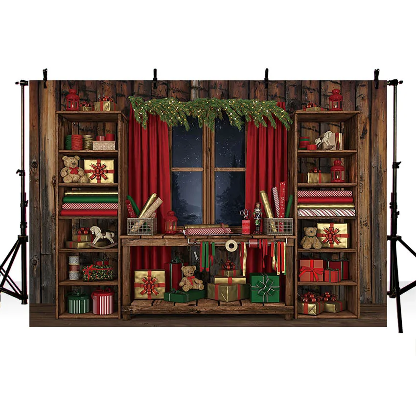 Mehofond Photography Background Christmas Vintage Wood Wall Toy Gifts Xmas Tree Kids Family Portrait Decor Backdrop Photo Studio