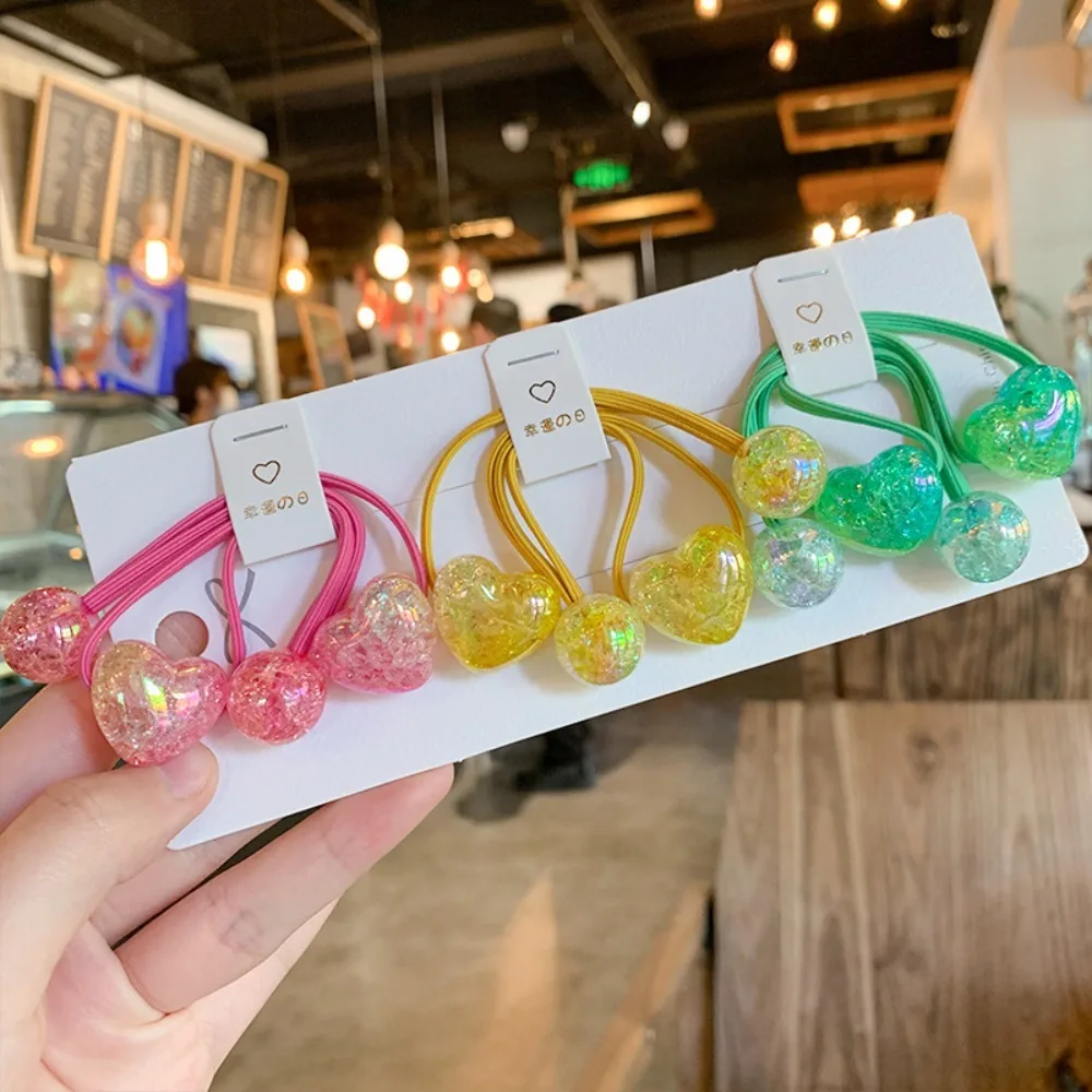 New Gradient Elastic Hair Band Colorful Elastic Sequin Hair Rope Crack Heart Scrunchie Ponytail Holder for Girl