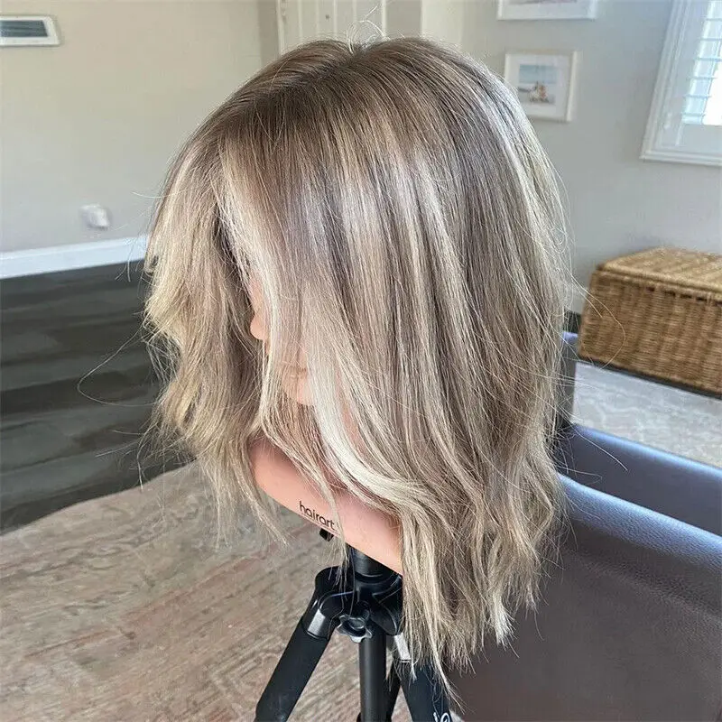

Ombre Ash Blonde Highlight Short Wave Lace Front Wigs 12inch