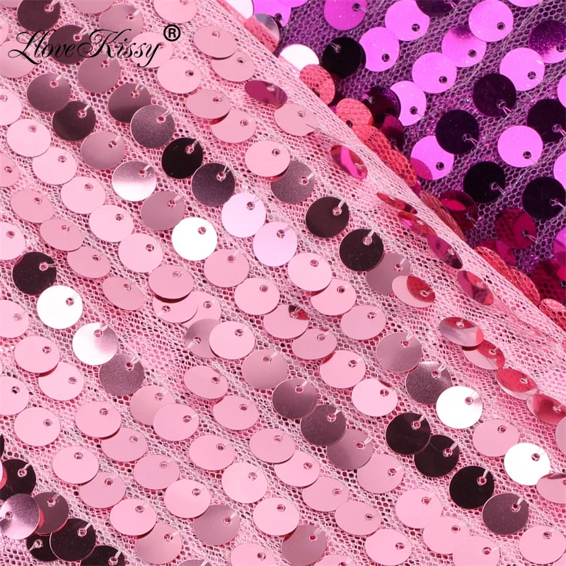 Classic Mesh Embroidery 9MM Sequin Fabric For Party Dress Tablecloth And Background Wall Glitter Fabric 5Yards/Lot Width 125CM