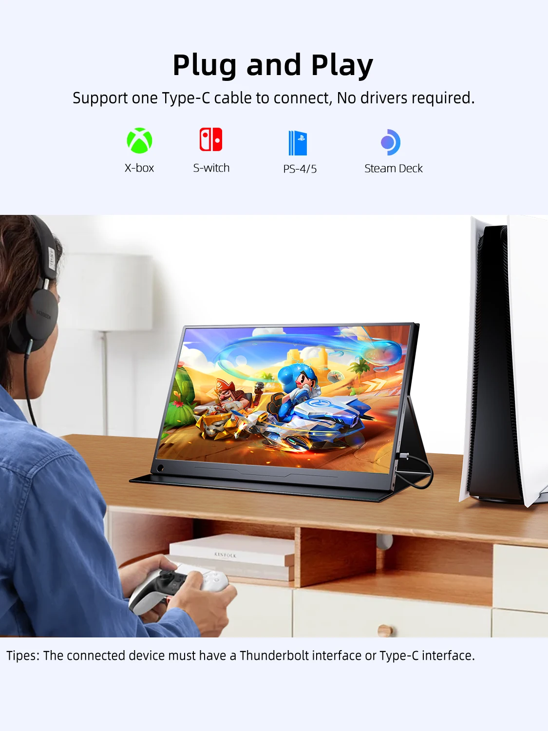 Imagem -06 - Uperfect 173 Polegadas 144hz Monitor de Jogos Portátil 1080p Fhd Ips Tela Externa com Hdmi tipo c para Laptop Mac pc Xbox Ps5 Switch