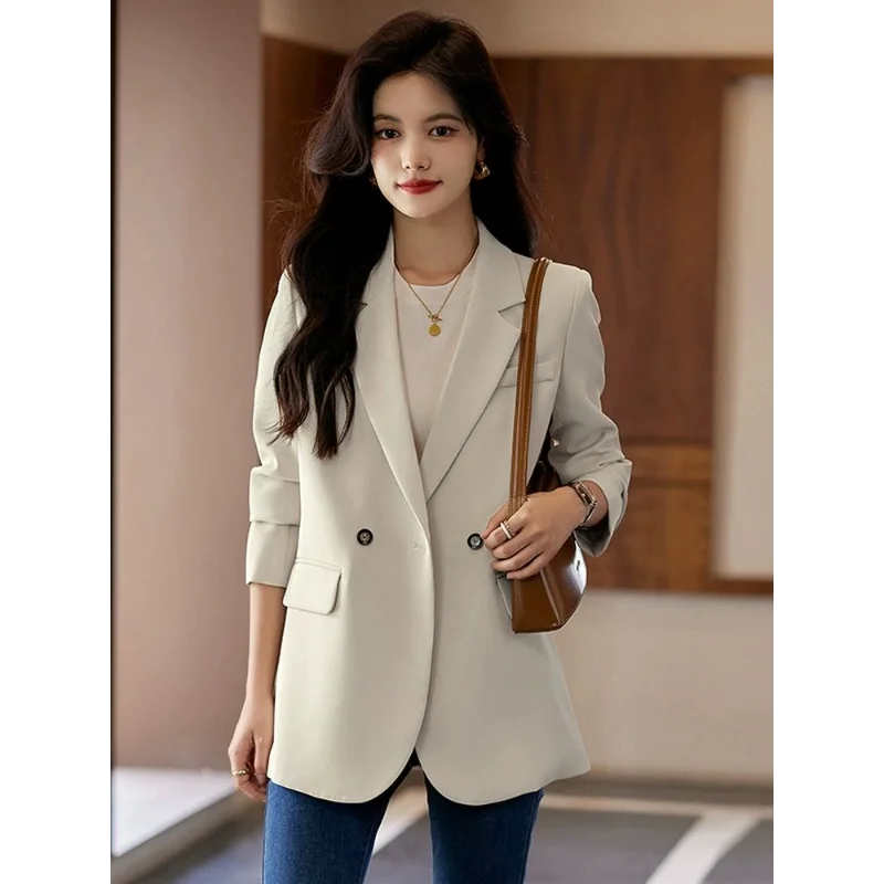 Women's Spring and Autumn Design 2025 New Stitched Suit Collar Button Pocket Fashion Solid Color Casual Long Sleeve Blazers