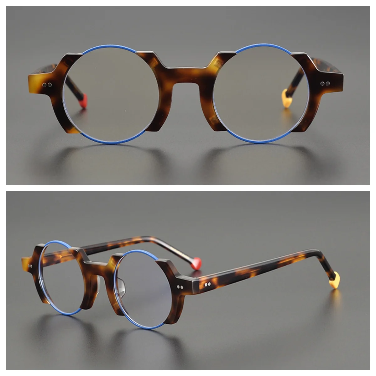 Handmade Designer Plate Glasses Frame Hawksbill Color Vintage round Frame  Myopia Glasses Option Glasses