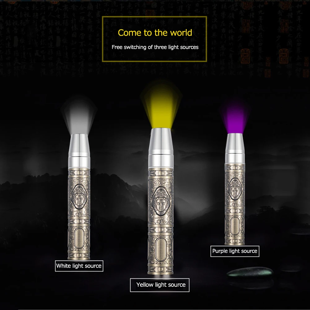 UV LED Flashlight 3 Modes Identification Jade Detector 365nm Ultraviolet Aluminum Alloy Emerald Jewelry Gems Amber Torch Lamp