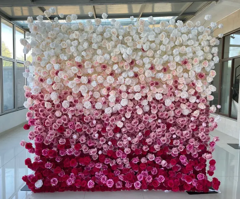 

5D Pink Rose Artificial Flower Wall Wedding Backdrop Fabric Floral Green Plant Wall Window Display Event Party Prop Flower Decor