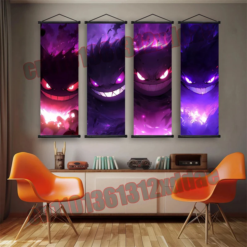 애니메이션 포켓몬, Gengar, 포스터 스크롤 드로잉 인쇄 아트 화이트 캔버스 홈 거실 배경 벽 장식 그림