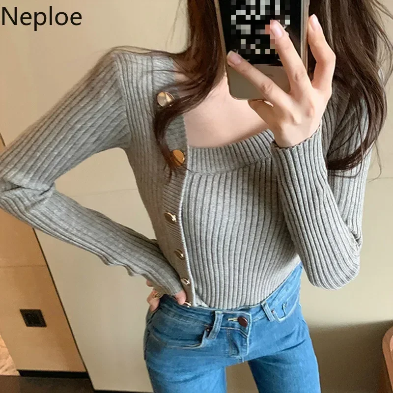 Neploe New Autumn Ladies Pull Femme Sweater Single-breasted Knitted Cardigan 2024 Long Sleeve Chic Button Top Women Pullover