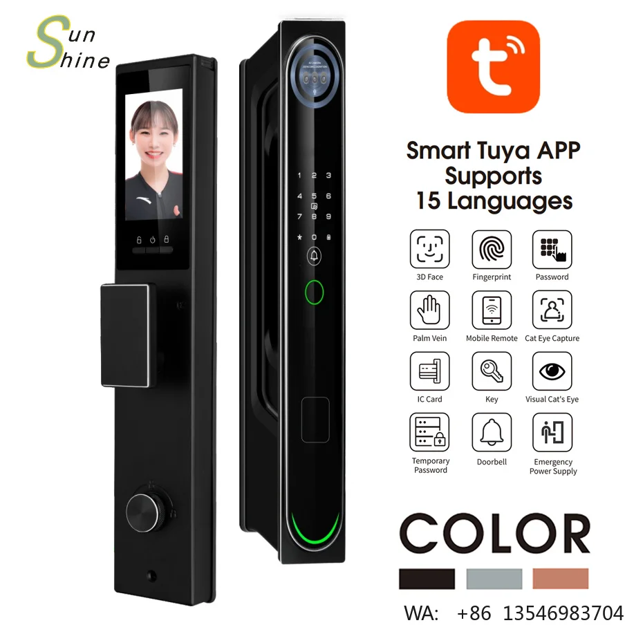 

OEM Tuya Modern Palm Vein Entry Fingerprint 3D Smart Door Handle Lock Wholesale Aluminum Bluetooth WiFi Connected for Household