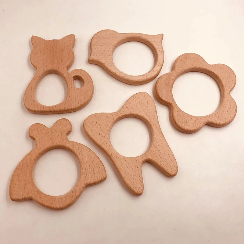 ABCPICK 5pcs Wooden Large size animal Natural Toy Shower Gift Toddler DIY Pacifier Chain Jewelry Making Handmade Accessories