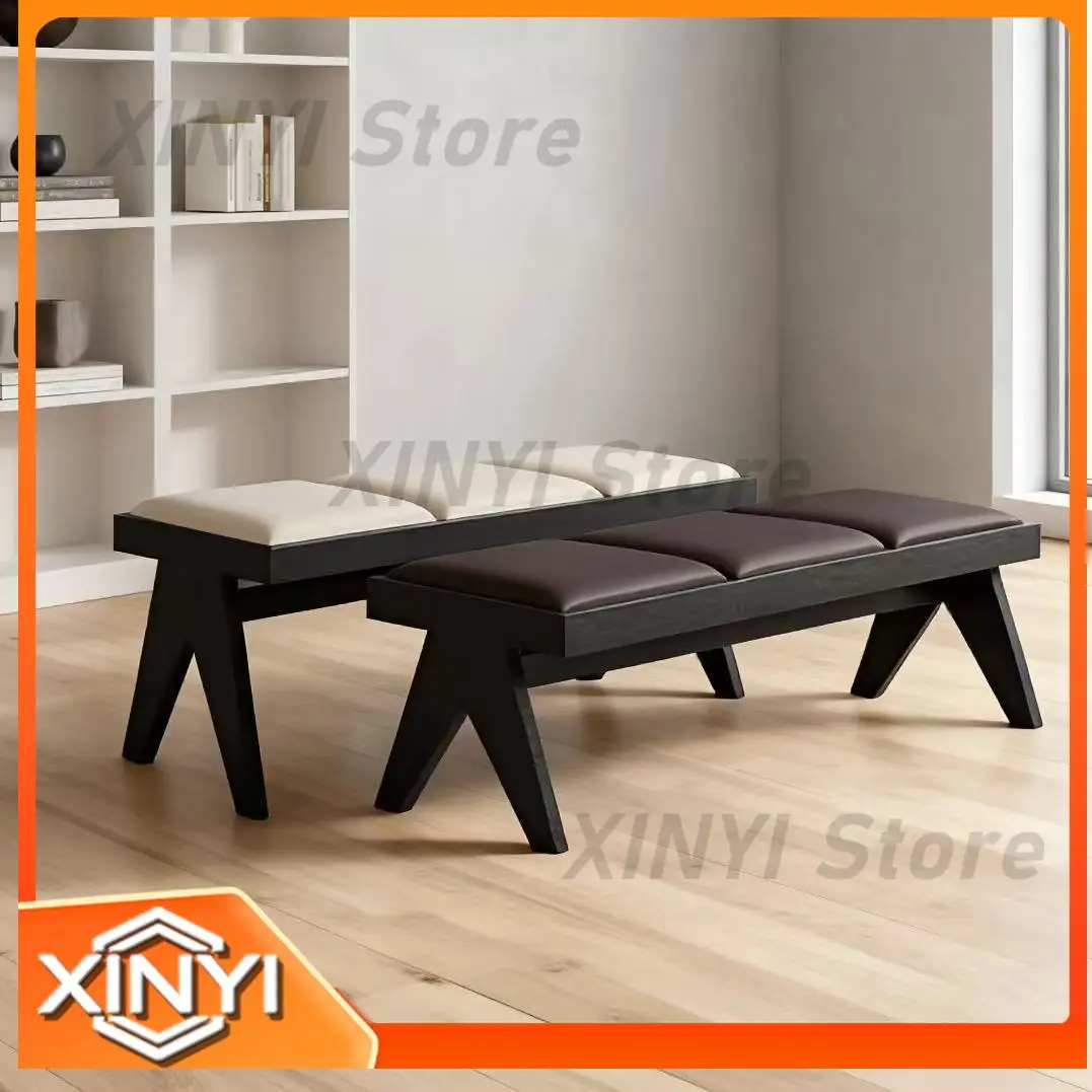 Mid Century Modern Solid Wood Upholstered Bench for Walnut or Ash Dining Table Chair Stool Shoe Changing Bench Bedroom