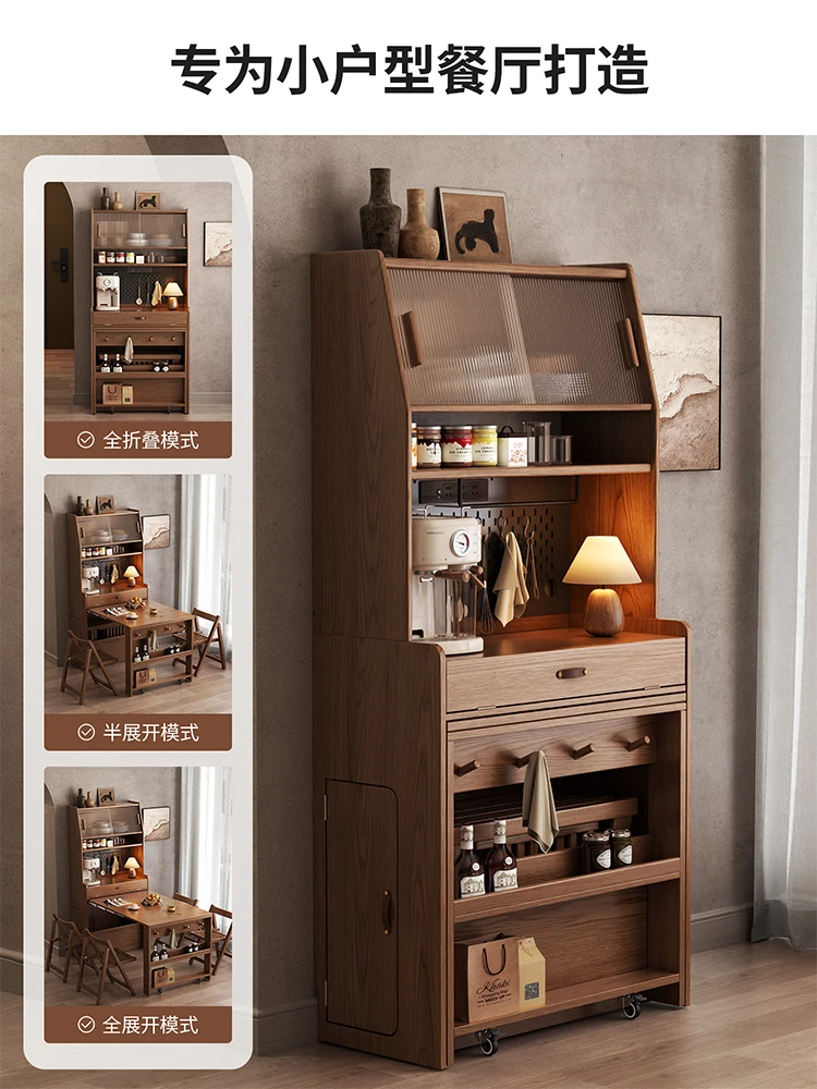 Solid wood folding dining table household small apartment dining table antique multi-function invisible push-pull