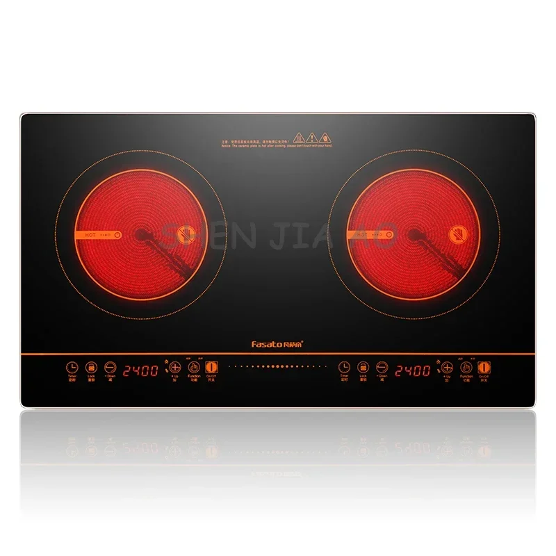 Household Electric Stove Infrared Light Wave Heating Double Cooker Ceramic Hob Kitchen Equipment 220V 2400W