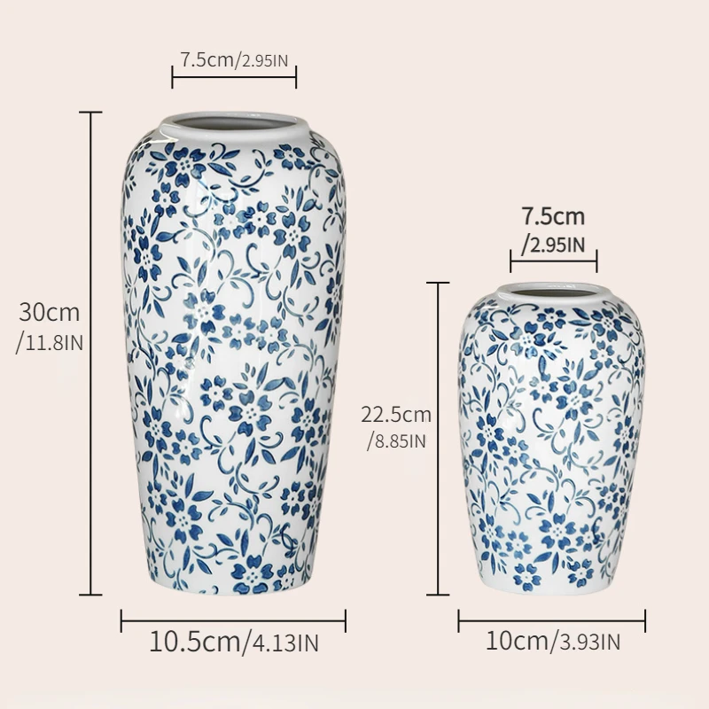 1 piece of blue and white porcelain ceramic vase, ice crack flower arrangement, living room decoration vase, hydroponic planting