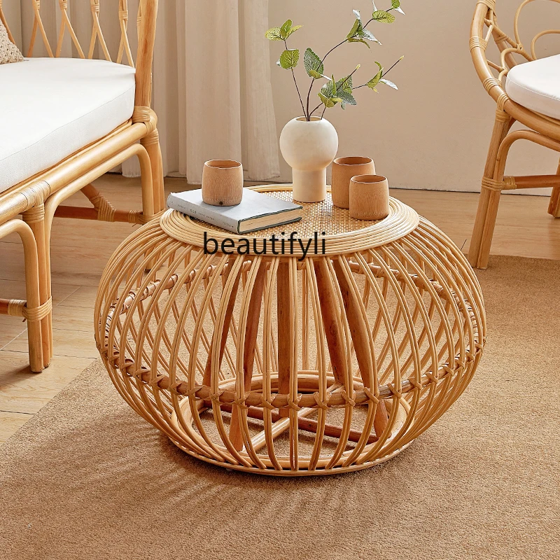 Indonesian Rattan Natural Style Hand-Woven Rattan Tea Table B & B Style Simple Rattan Art Southeast Asia