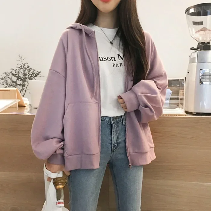 Women\'s Hooded Long Sleeve Sweatshirt Thickened Top Jacket Colder Seasons Zipper Hooded Solid Color Jacket 2024 Autumn Winter