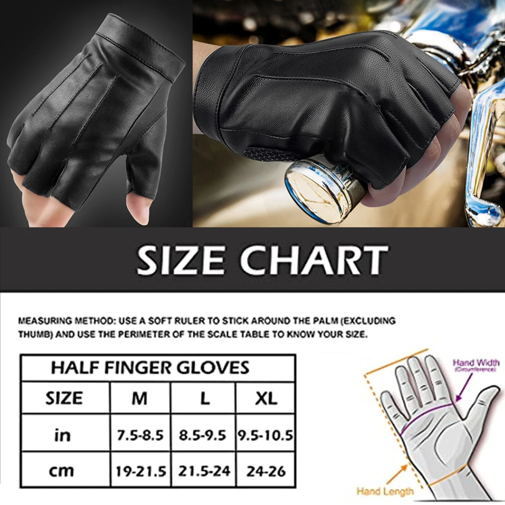 Fingerless Driving PU Leather Gloves 1 Pair，Outdoor Sport Half Finger with Anti-Slip Layer Glove for Men and Women for Motorcycl