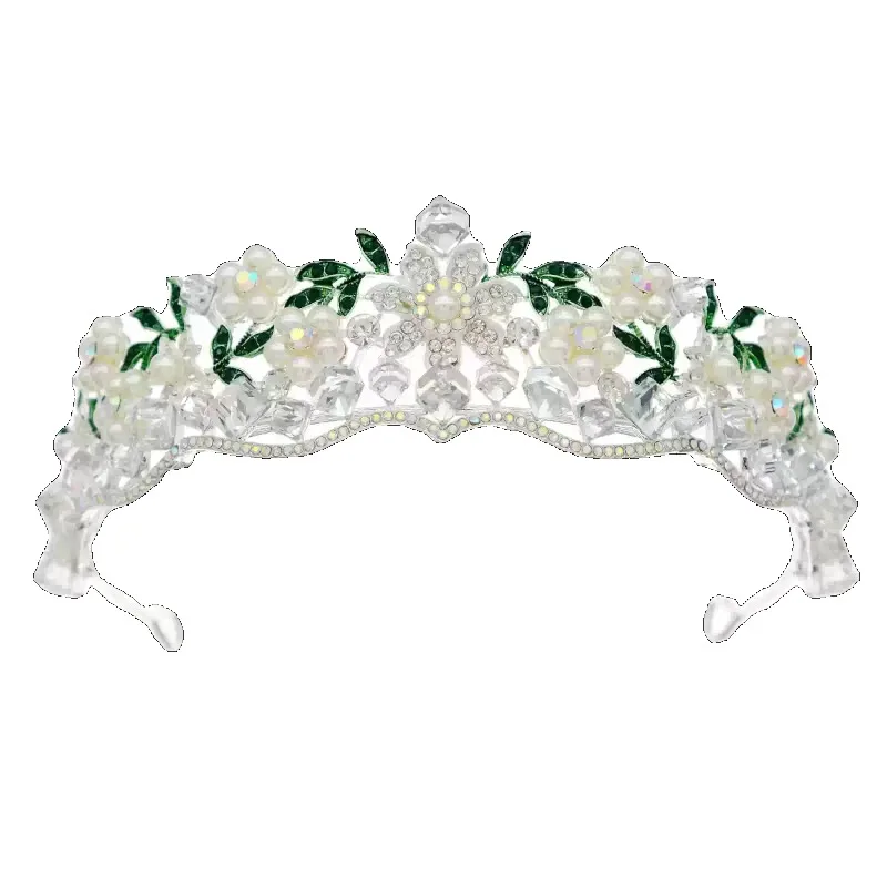 Everbright Store Vintage Purple Pearl Crown Mori Flower Headgear Fairy Beauty Crystal Pearl Bridal Crown