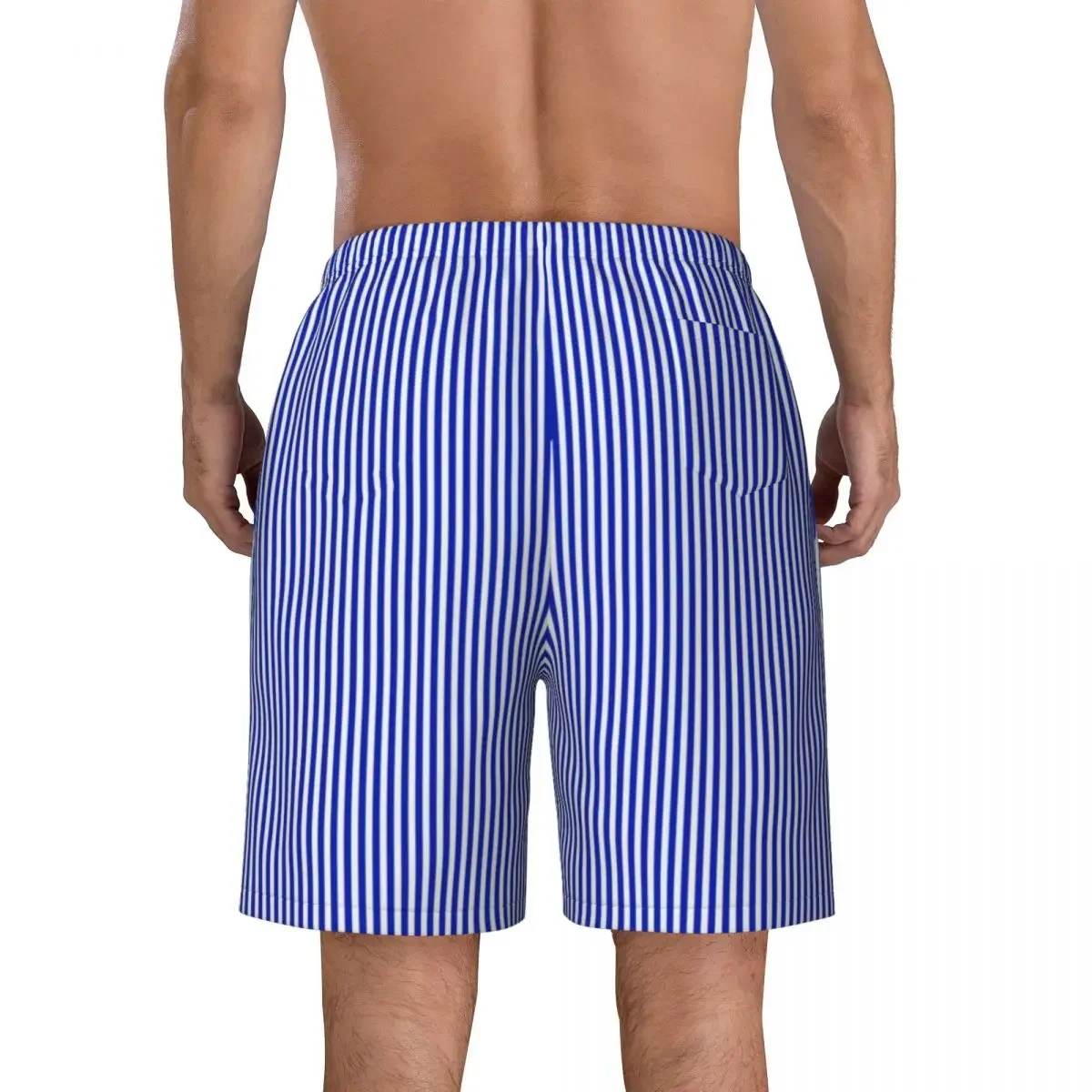 Nautical Sailor Board Shorts Summer Blue and White Vertical Stripe Sports Board Short Pants Men Quick Dry Plus Size Swim Trunks