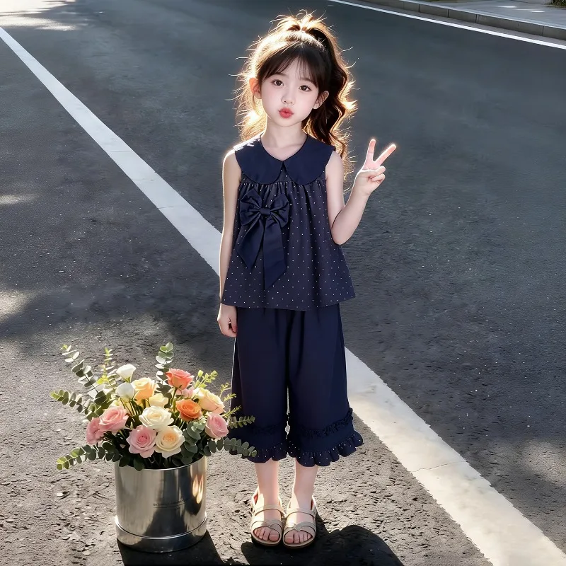 

Dot Butterfly Two Piece Sets 2026 Comfort Casual Cut Suitable for Big Kid Daily Wear Top and Pants Complete Set Easy Daily