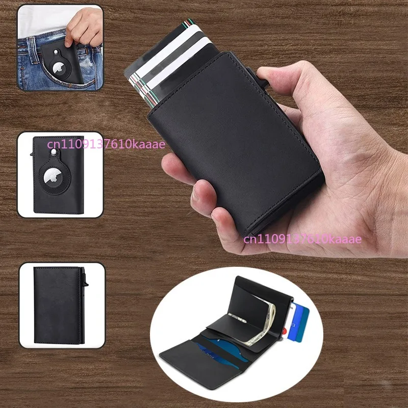 

Anti-theft Brush Positioning Elastic Card Wallet Multi-card Position Leather Men's Card Bag Aluminum Alloy Spot Card