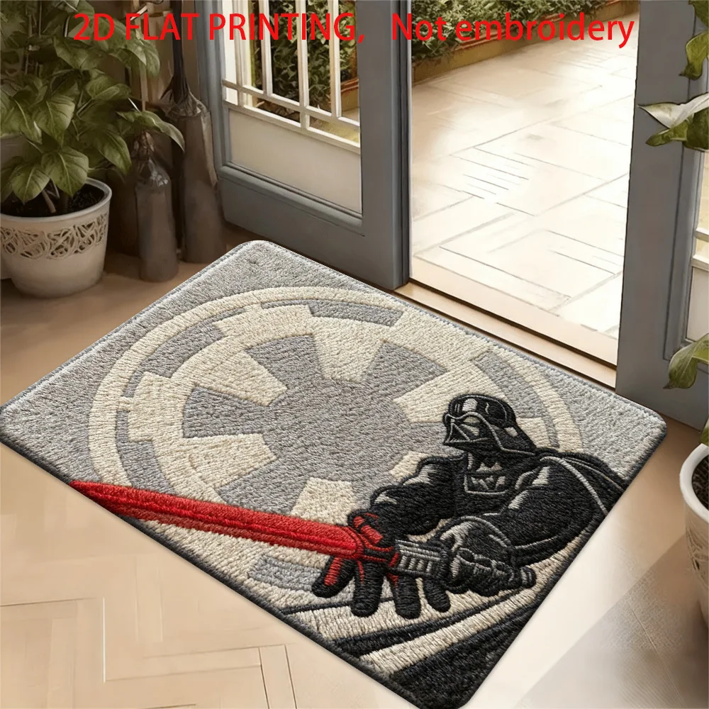 Tapete de Boas-Vindas de Poliéster 2D com Estampa Plana de Star Wars, com Darth Vader, em Flanela Macia, Ultra Confortável, 1 Peça Autorizada