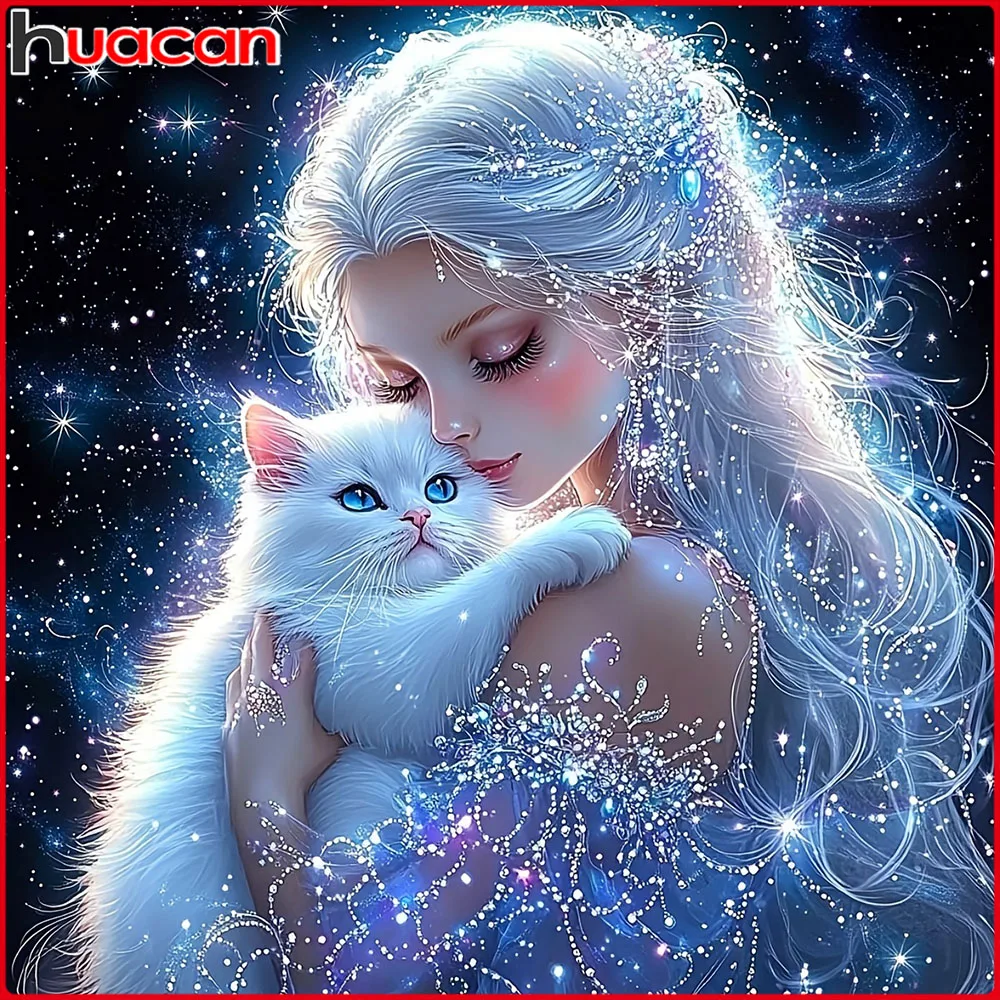 Huacan Neuheiten Diamantmalerei Katze Fee Diamantmosaik Porträt Tier Komplettset Bastelset