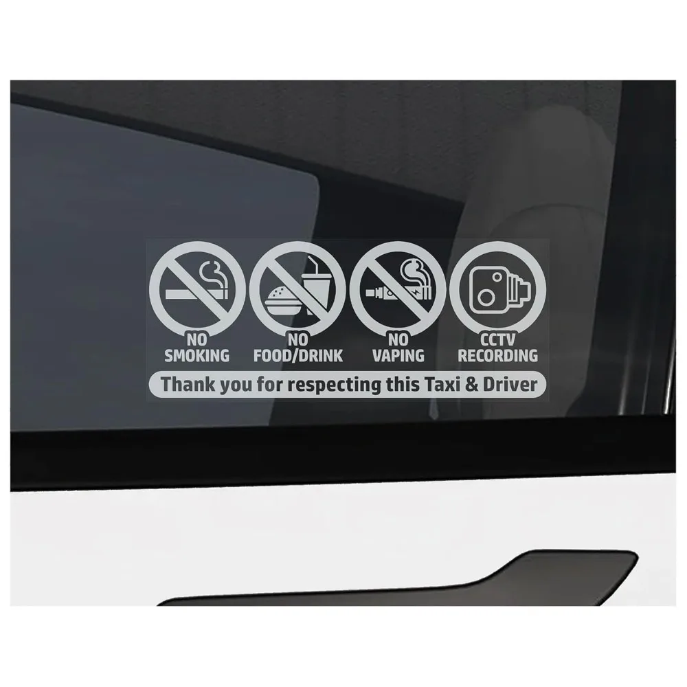 1PC Prohibition Symbols & Text Sticker (10cm/3.94inch, White) - Waterproof Vinyl for Taxi Car Interior Decoration view 4