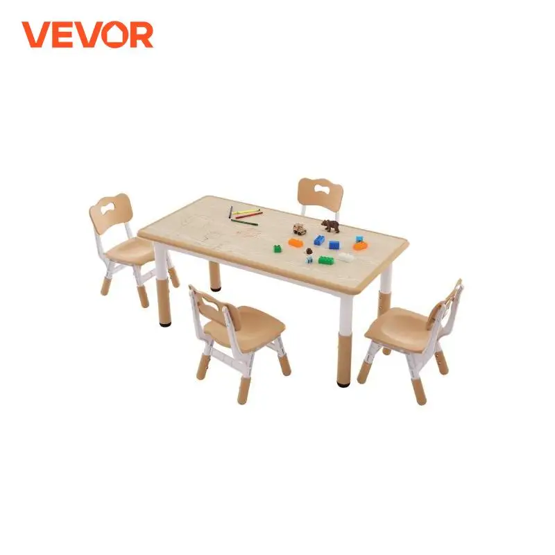 VEVOR Kids Table and 4 Chairs Set Height Adjustable Toddler Table and Chair Multi-Activity Table for Art Craft Reading Learning