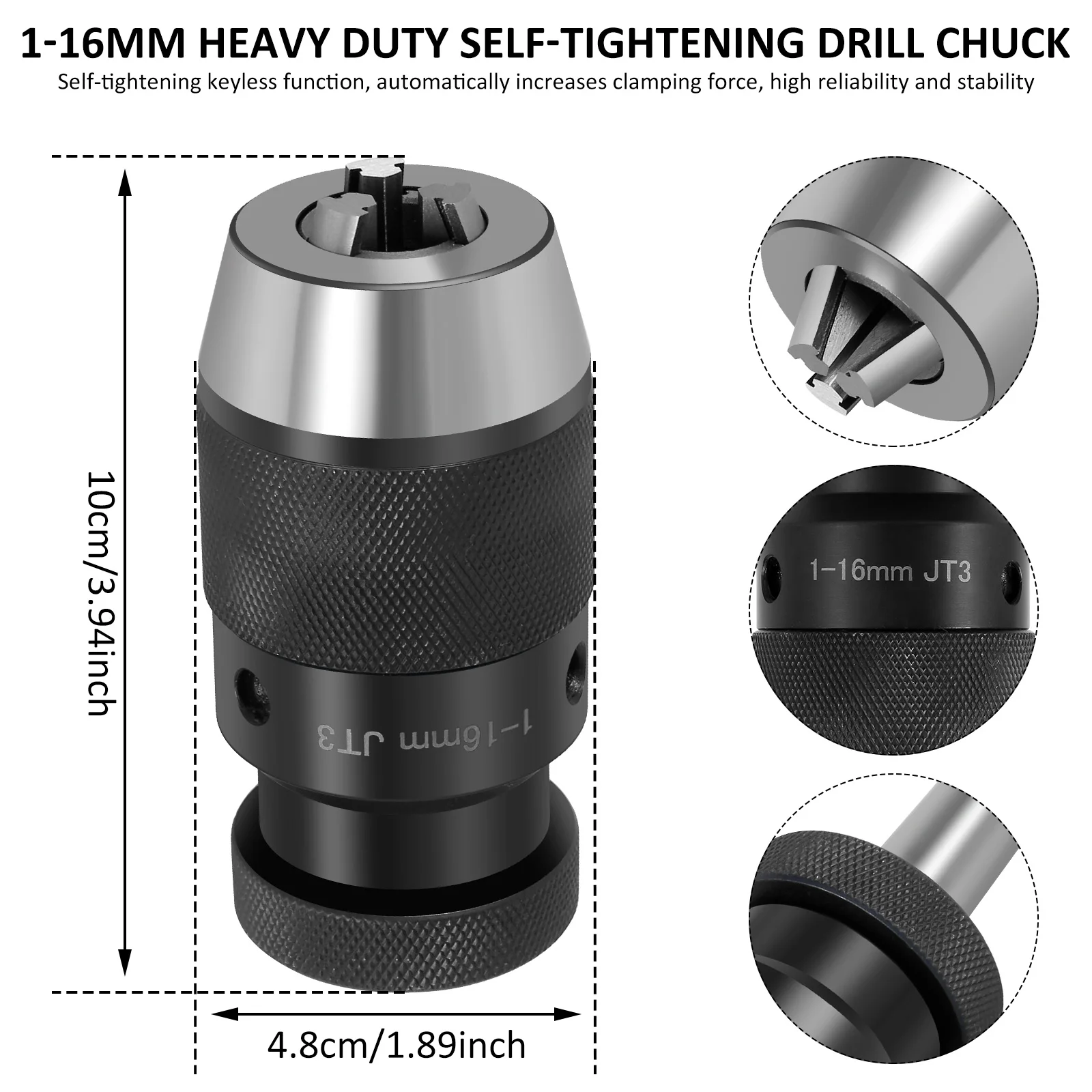 1-16mm Keyless Metal Drill Chuck Heavy Duty Drill Bit Adapter Compatible with MT2 WEN4214/4214T Drill Press Shank 1/4