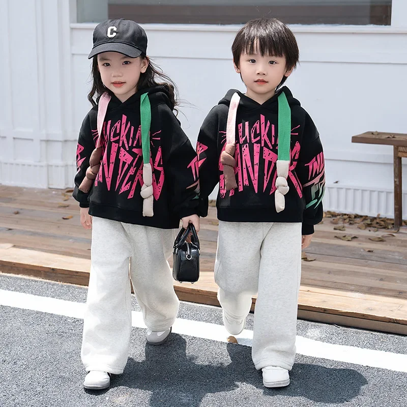 Pareja familiar sudaderas con capucha conjunto a juego moda invierno padre madre e hijo hija mismo cálido grueso sudaderas con capucha pantalones traje